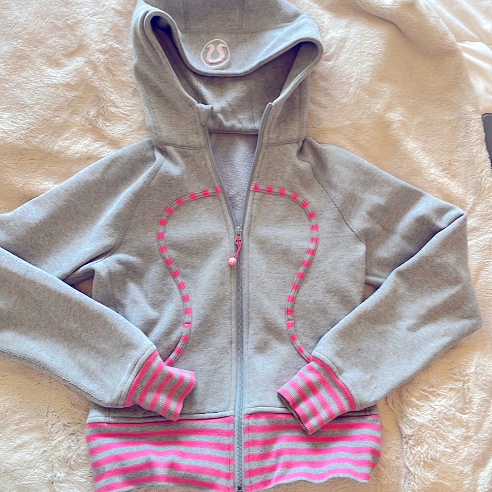 Lululemon Grey with Pink Stripes Scuba Hoodie